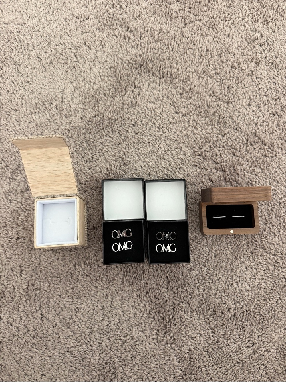 NEW 2x OMG Silver color Cufflinks Pairs + Wooden Cufflink Box + Ring Box